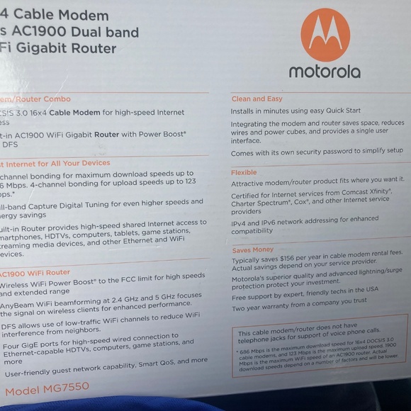 New Motorola Cable Modem withWiFi Router Combo - Picture 3 of 4